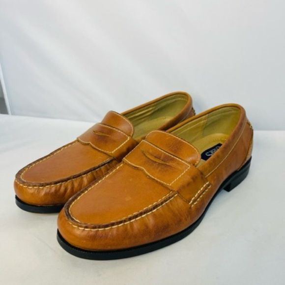 CHAPS RALPH LAUREN Men’s Penny Loafers Brown Leather Rubber Soles 10.5M shoes Ex - Picture 1 of 7
